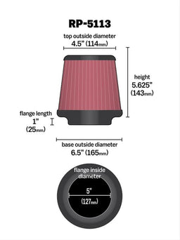 K&N K&N Universal Performance Air Filters RP-5113 Autofit