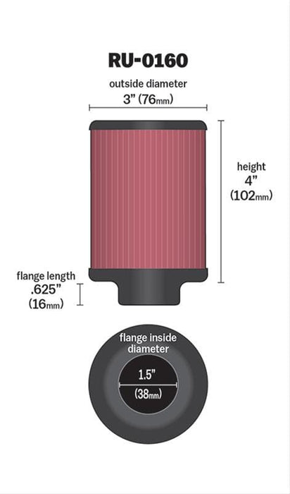 K&N K&N Universal Performance Air Filters RU-0160 Autofit