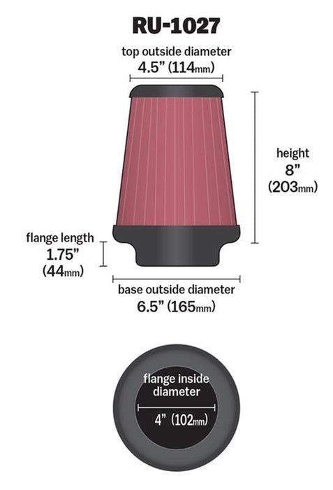 K&N K&N Universal Performance Air Filters RU-1027 Autofit