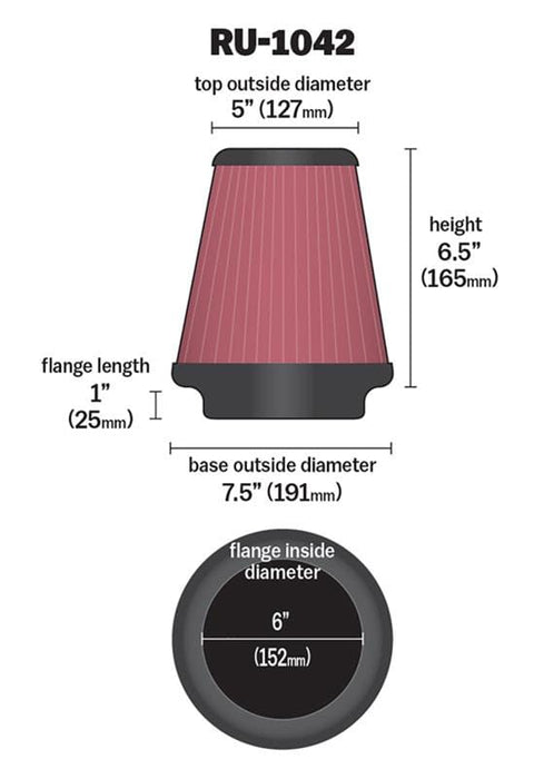 K&N K&N Universal Performance Air Filters RU-1042 Autofit