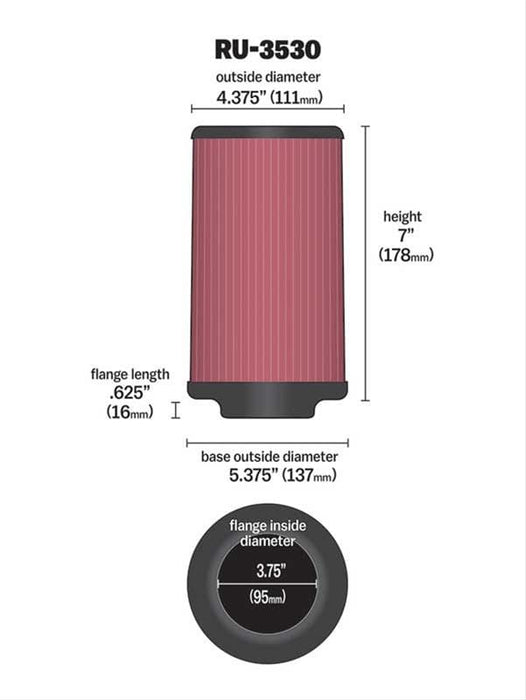 K&N K&N Universal Performance Air Filters RU-3530 Autofit