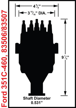 MSD Suit Ford 302-351C and 429-460. Will not fit late XD blocks Marine Pro-Billet Ready-To-Run Distributor with Iron Gear .510" Dia. (13mm) MSD8 Autofit