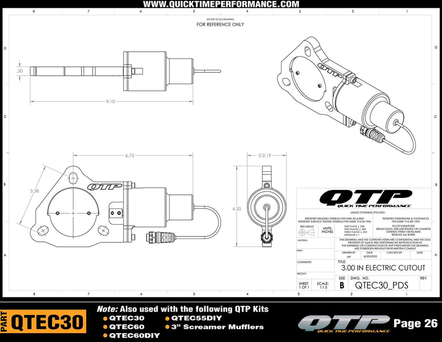Quick Time Performance Quick Time Performance Electric Exhaust Cutouts QTEC30 Autofit
