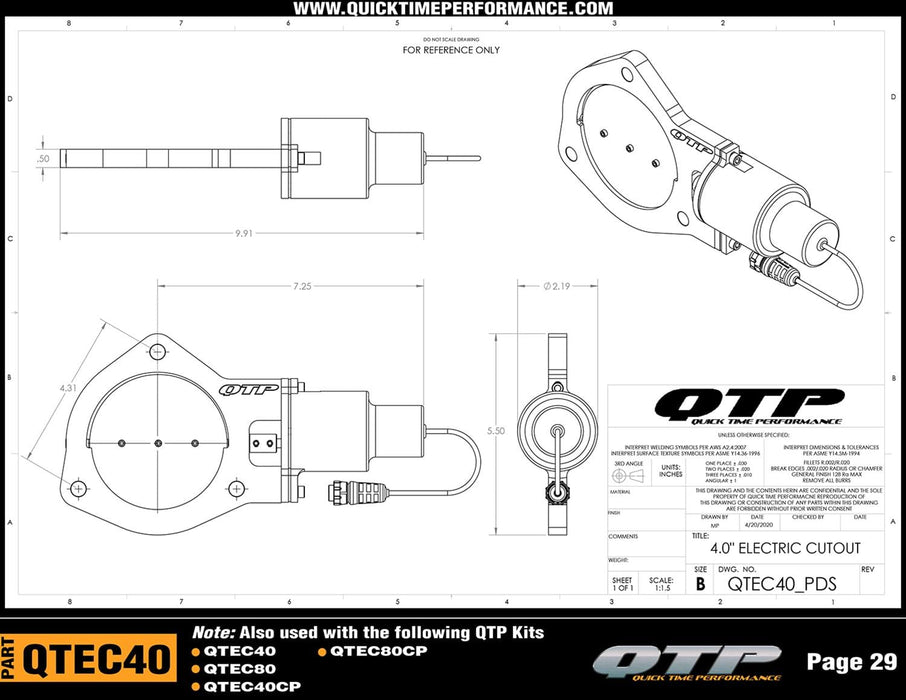 Quick Time Performance Quick Time Performance Electric Exhaust Cutouts QTEC40CP1 Autofit