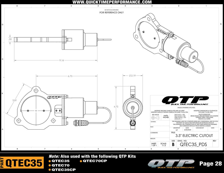 Quick Time Performance Quick Time Performance Electric Exhaust Cutouts QTEC70 Autofit