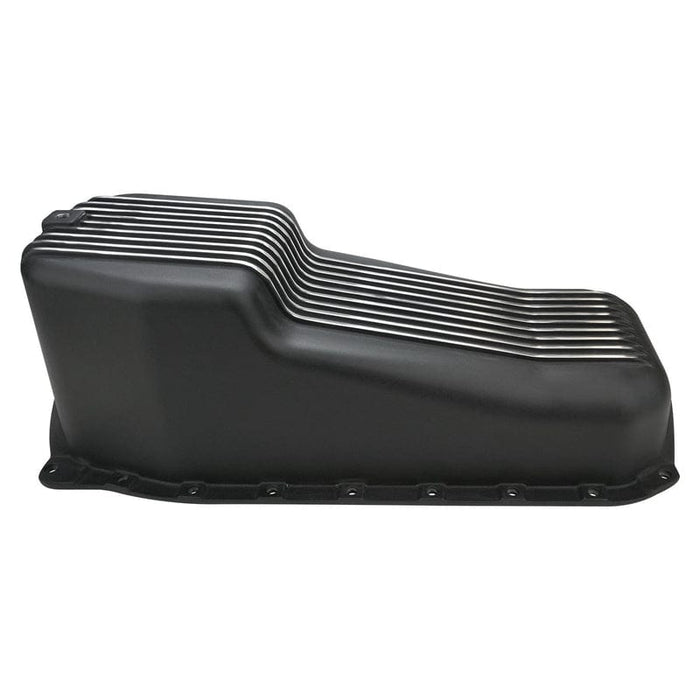 RTS RTS Oil Pan, Cast Aluminum, Machined Finned, Black 4 qt., SB Chev Driver Side Dip Stick RTS Oil Pan, Cast Aluminum, Machined Finned, Black 4 qt., SB Chev Driver Side Dip Stick Autofit