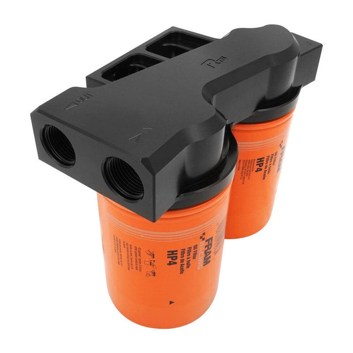 RTS RTS Remote Oil Filter Head, With FRAM HP4 Filters, 13/16''-16 Thread, Dual Filters, AN12 ORB Ports, Billet Aluminium, Black RTS Remote Oil Filter Head, With FRAM HP4 Filters, 13/16''-16 Thread, Dual Filters, AN12 ORB Ports, Billet Aluminium, Black Autofit