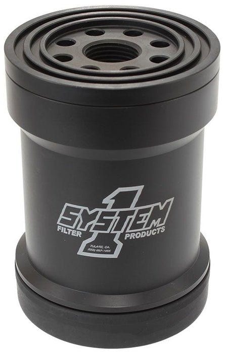 SYSTEMONE 5-3/4" Long x 3-3/4" Diameter With 45 Micron S/S Filter & Metric Thre Spin On Billet Oil Filter - Black Anodized SY209-514B Autofit