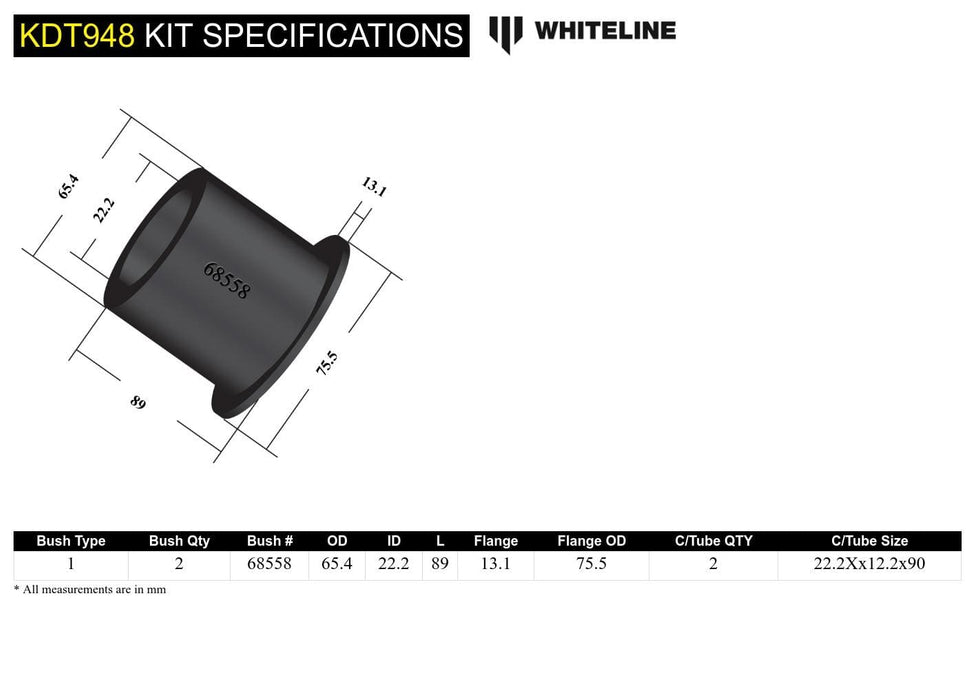 Whiteline 10 x 16 x 26 cm / 1 piece bushing design Rear Beam Axle - Bushing Kit to Suit Nissan Micra, Tiida and Renault Clio Autofit