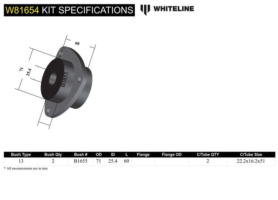 Whiteline 10 x 16 x 26 cm / 16mm ID Rear Trailing Arm Lower - Front Bushing Kit to Suit Land Rover 90, 110/127 Country and Range Rover Classic Autofit