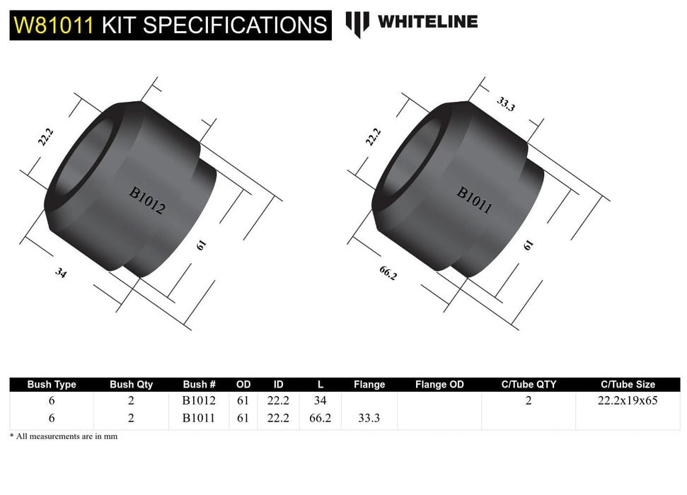 Whiteline 10 x 16 x 26 cm / 18mm ID Front Strut Rod - To Chassis Bushing Kit to Suit Chrysler Valiant, Falcon/Fairlne XK-XF and Mustang Classic Autofit