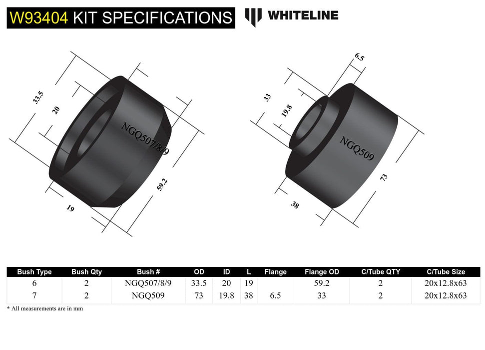 Whiteline 10 x 16 x 26 cm Body Mount - Bushing Kit to Suit Nissan Patrol GQ, GU and Ford Maverick DA Autofit