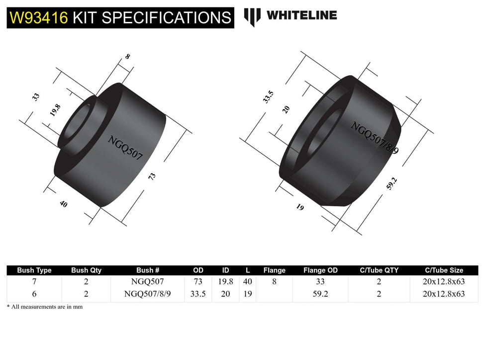 Whiteline 10 x 16 x 26 cm Front Body Mount - Bushing Kit to Suit Nissan Patrol GQ, GU and Ford Maverick DA Autofit
