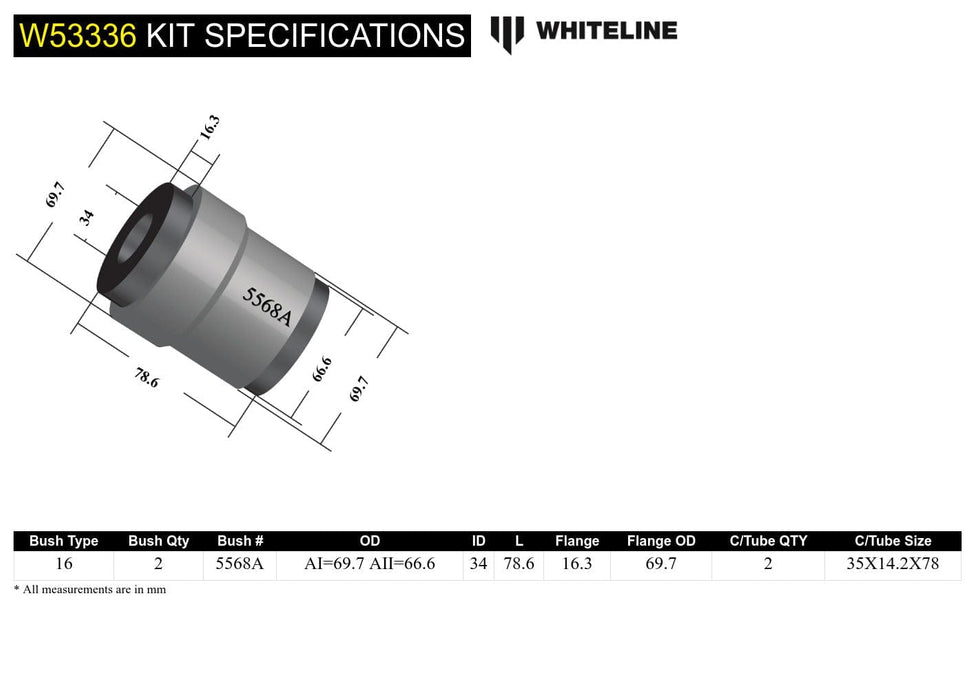 Whiteline 10 x 16 x 26 cm Front Control Arm Lower - Bushing Kit to Suit Chrysler 300C and Dodge Challenger Autofit