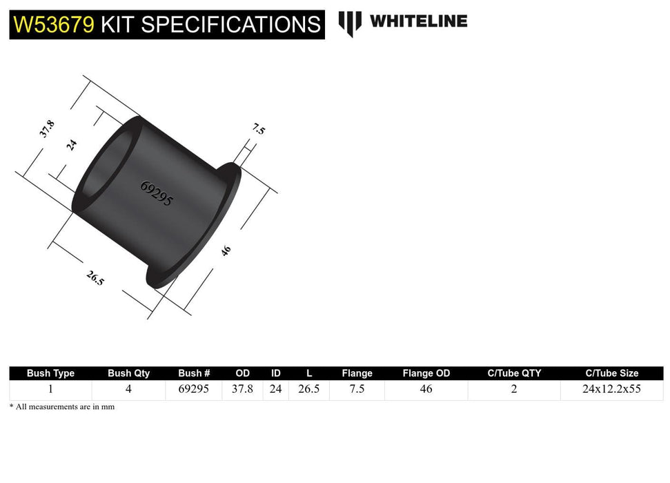 Whiteline 10 x 16 x 26 cm Front Control Arm Lower - Inner Front Bushing Kit to Suit Hyundai I20 N BC Autofit