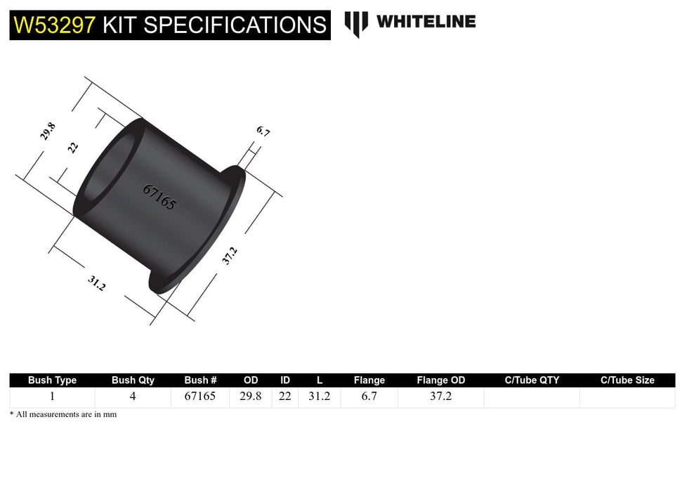 Whiteline 10 x 16 x 26 cm Front Control Arm Lower - Inner Front Bushing Kit to Suit Lexus RX and Toyota Camry, Kluger Autofit