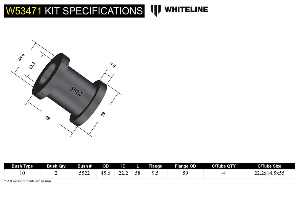 Whiteline 10 x 16 x 26 cm Front Control Arm Upper - Bushing Kit to Suit Mitsubishi Pajero NM-NX Autofit