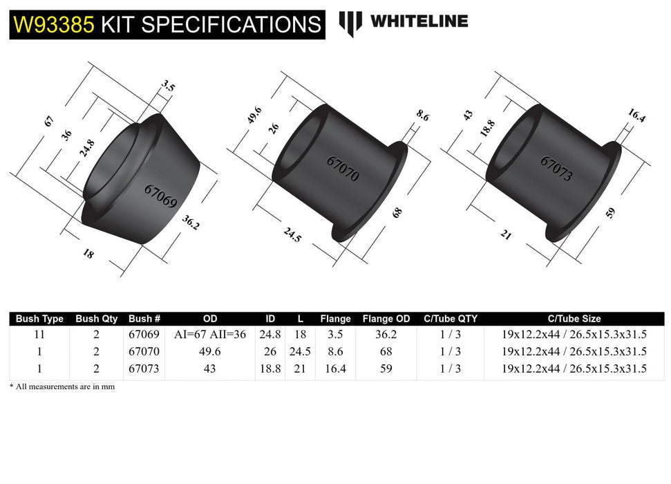 Whiteline 10 x 16 x 26 cm Front Differential Mount - Bushing Kit to Suit Toyota Prado 120 Series and 4Runner GRN210 Autofit