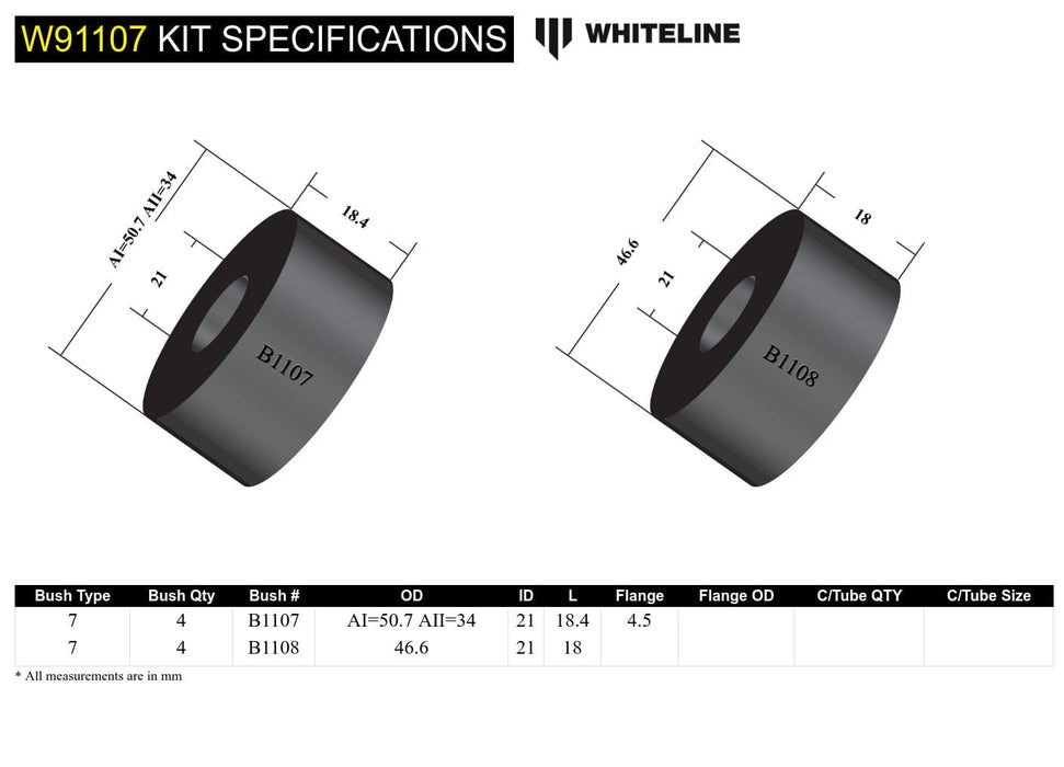 Whiteline 10 x 16 x 26 cm Front Subframe - Bushing Kit to Suit Holden HQ-WB and Torana LH-LX Autofit