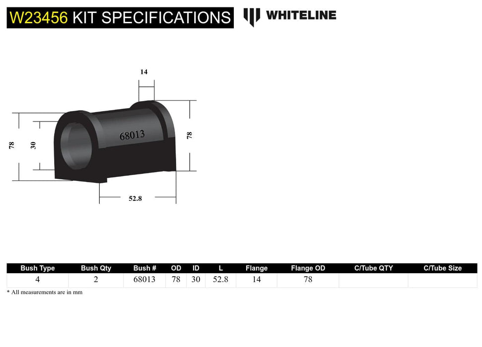 Whiteline 10 x 16 x 26 cm Front Sway Bar Mount - Bushing Kit 30mm to Suit Jeep Grand Cherokee WJ, WG Autofit