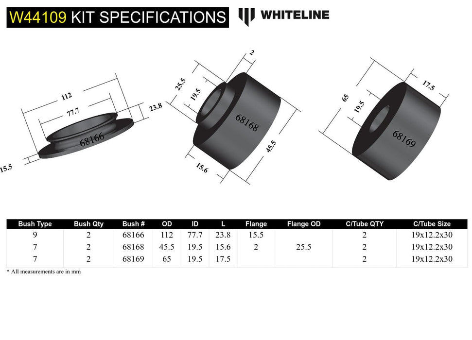 Whiteline 10 x 16 x 26 cm / Includes top spring pad Front Strut Mount - Bushing Kit to Suit Ford Everest, Ranger and Mazda BT-50 Autofit