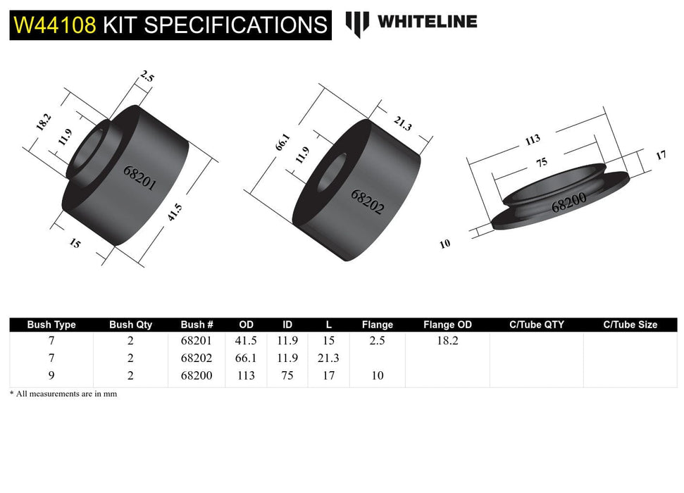 Whiteline 10 x 16 x 26 cm / Includes top spring pad Front Strut Mount - Bushing Kit to Suit Holden Colorado, Isuzu D-Max and LDV T60 Autofit