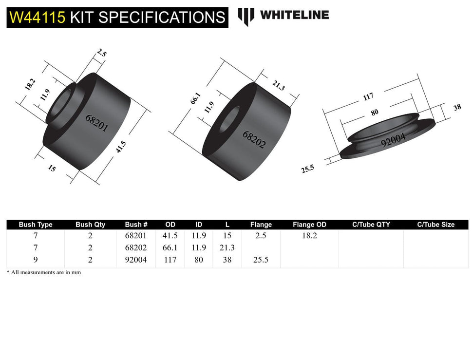 Whiteline 10 x 16 x 26 cm / Includes top spring pad Front Strut Mount - Bushing Kit to Suit Holden Colorado, Trailblazer, Isuzu D-Max, MU-X and Mazda BT-50 Autofit