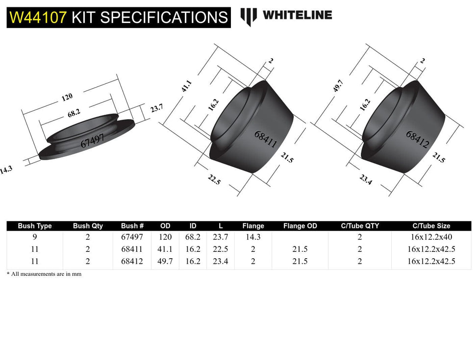 Whiteline 10 x 16 x 26 cm / Includes top spring pad Front Strut Mount - Bushing Kit to Suit Nissan Navara D40, D23 and Pathfinder R51 Autofit