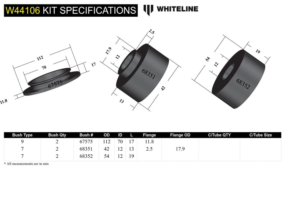 Whiteline 10 x 16 x 26 cm / Includes top spring pad Front Strut Mount - Bushing Kit to Suit Toyota FJ Cruiser, HiLux, Prado and Foton Tunland Autofit