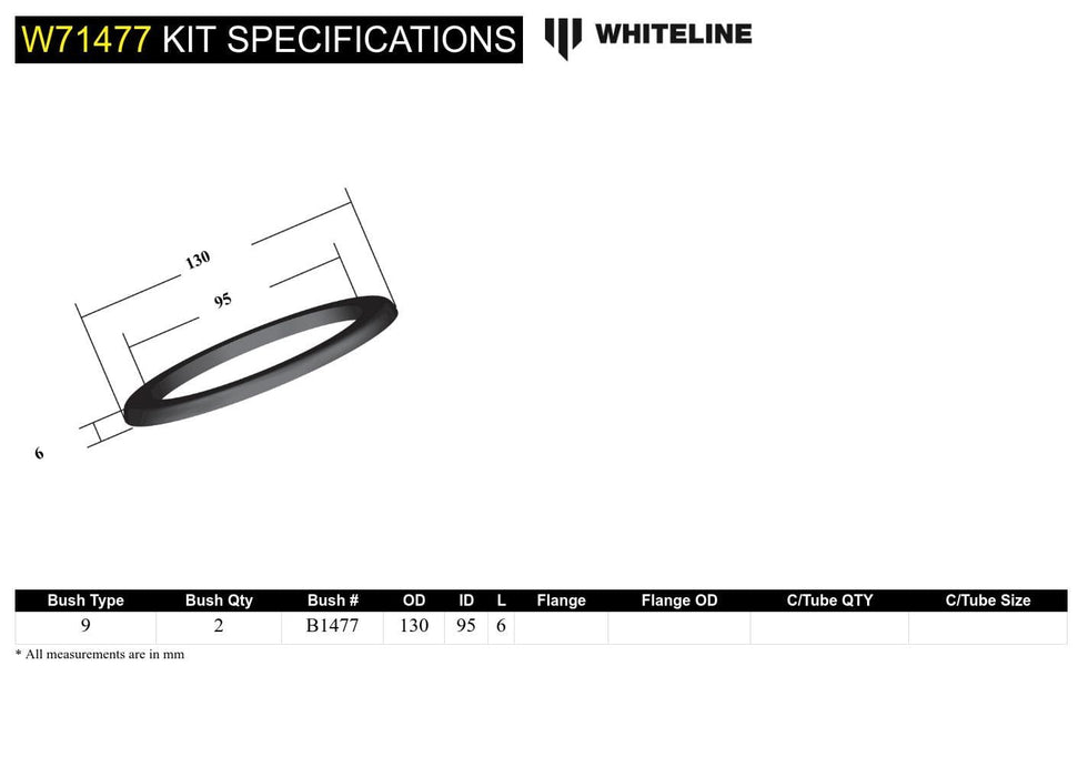 Whiteline 10 x 16 x 26 cm / OD=130, ID=95, H=6mm Coil Spring Pad - Bushing Kit 6mm Ride Height to Suit Ford Falcon/Fairlane, Mustang Classic, Holden HQ-WB and Torana Autofit