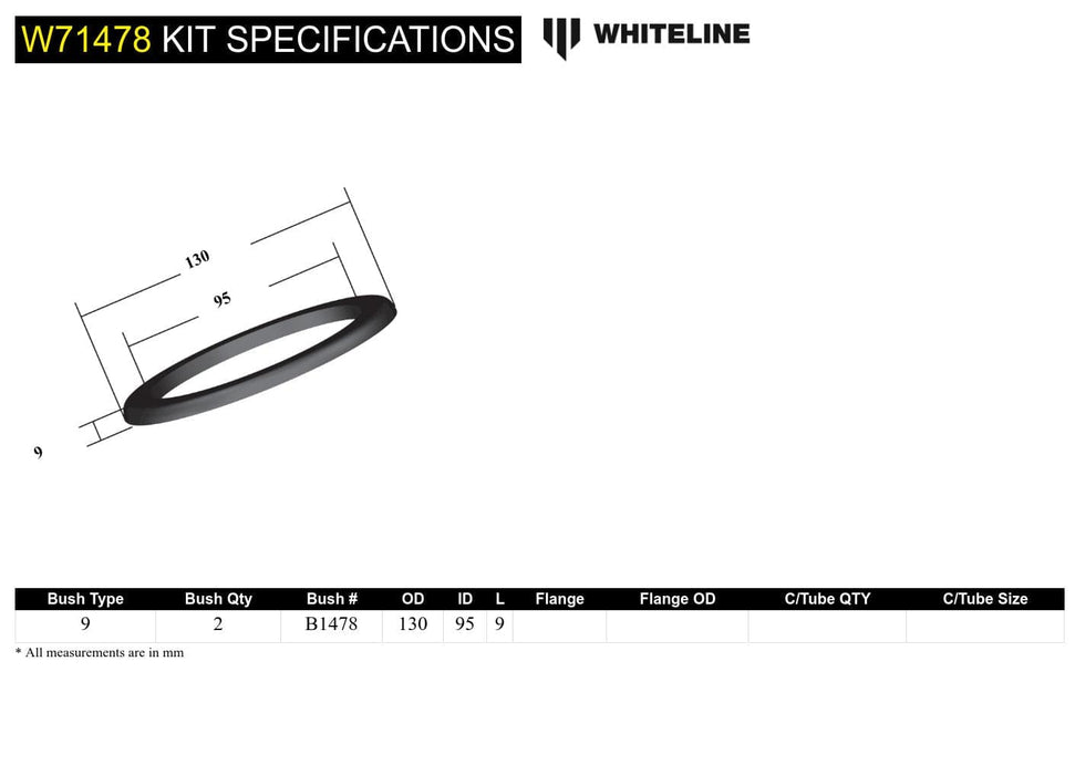 Whiteline 10 x 16 x 26 cm / OD=130, ID=95, H=8mm Coil Spring Pad - Bushing Kit 8mm Ride Height to Suit Ford Falcon/Fairlane, Mustang Classic, Holden HQ-WB and Torana Autofit
