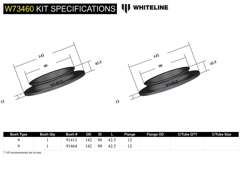 Whiteline 10 x 16 x 26 cm / OD=142, ID=90, H=12mm Front Coil Spring Pad - Lower Bushing Kit to Suit Jeep Gladiator JT and Wrangler JL Autofit