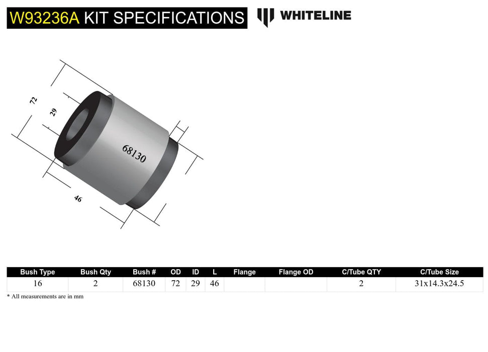 Whiteline 10 x 16 x 26 cm / OEM design Rear Differential Mount - Front Bushing Kit to Suit Ford Falcon/Fairlane BA-FGX, Territory SX-SZ and FPV Autofit