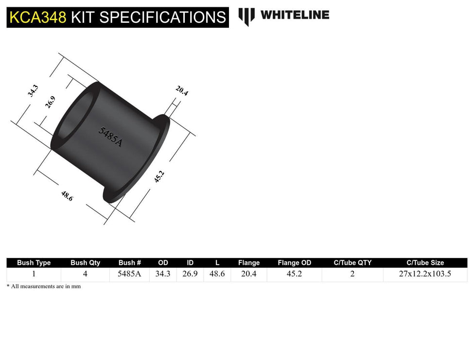 Whiteline 10 x 16 x 26 cm / Performance Alignment - adds +/- 0.5deg camber Front Control Arm Upper - Outer Bushing Kit Double Offset to Suit Nissan Skyline R33, R34 Rwd/Awd Autofit