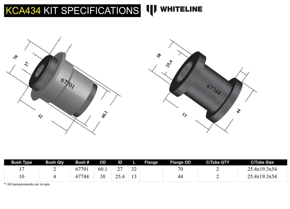 Whiteline 10 x 16 x 26 cm / Performance Alignment - adds +0.5deg caster + anti-dive Front Control Am Lower - Inner Front Bushing Kit Double Offset to Suit Subaru BRZ and Toyota 86 Autofit