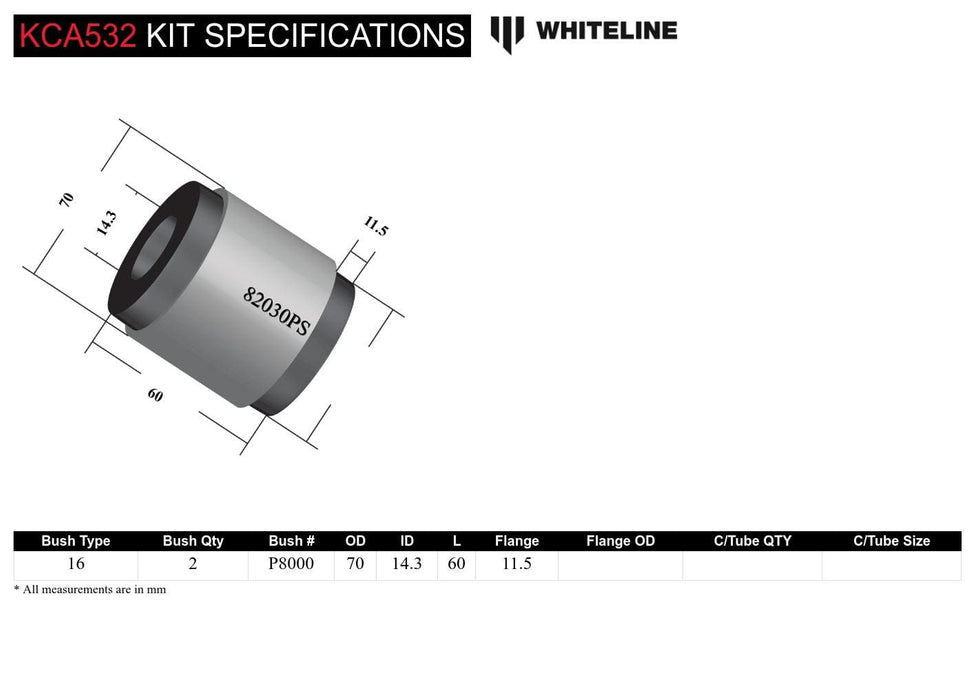 Whiteline 10 x 16 x 26 cm / Performance Alignment - adds +0.75deg caster Front Radius Arm Lower - Bushing Kit Double Offset to Suit Tesla Model 3 and Model Y Autofit
