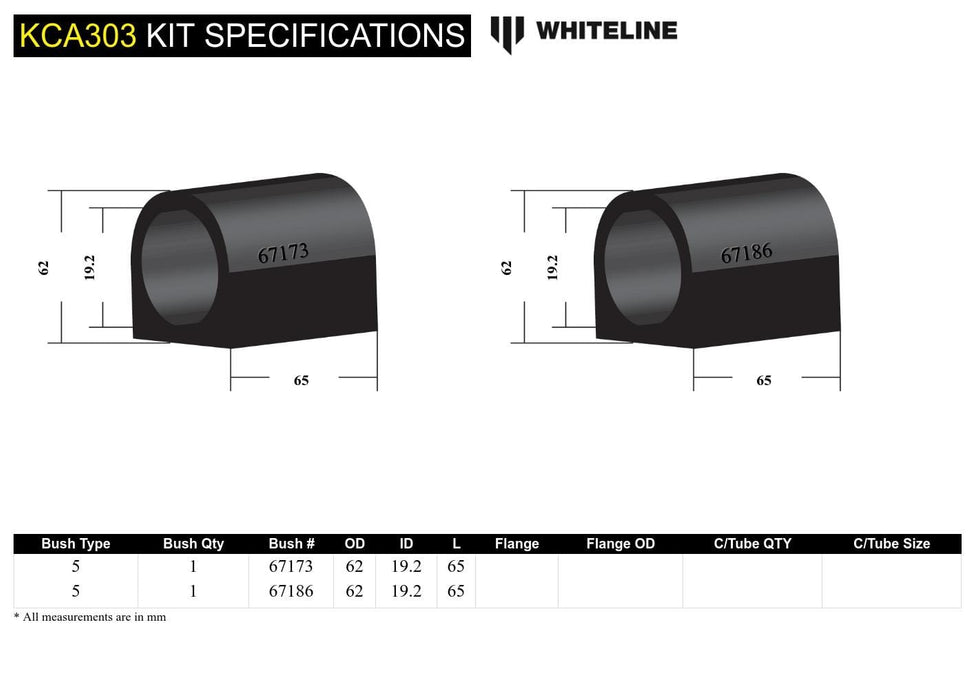 Whiteline 10 x 16 x 26 cm / Performance Alignment - adds +1.0deg caster Front Control Arm Lower - Inner Rear Bushing Doubl Offset Kit to Suit Nissan Bluebird, Maxima and Pulsar Autofit