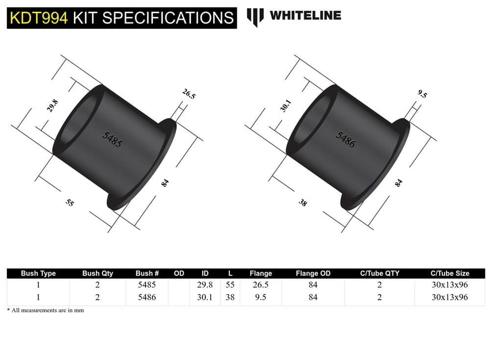 Whiteline 10 x 16 x 26 cm Rear Beam Axle - Bushing Kit to Suit Hyundai I20 N Autofit