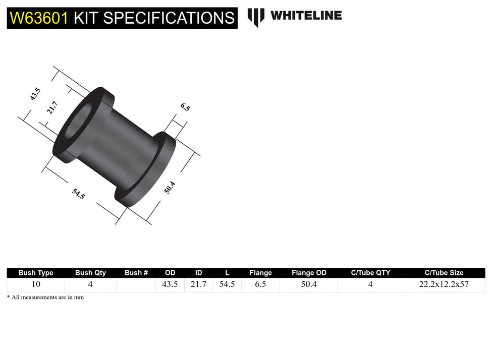 Whiteline 10 x 16 x 26 cm Rear Control Arm Lower Front - Bushing Kit to Suit Mazda CX-5 KE, KF and Mazda6 GJ,GL Autofit