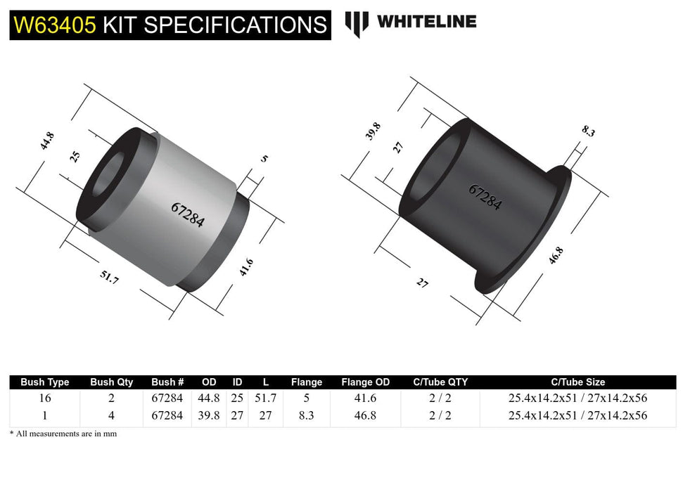 Whiteline 10 x 16 x 26 cm Rear Control Arm Lower Rear - Bushing Kit to Suit Nissan Pathfinder R51 Autofit