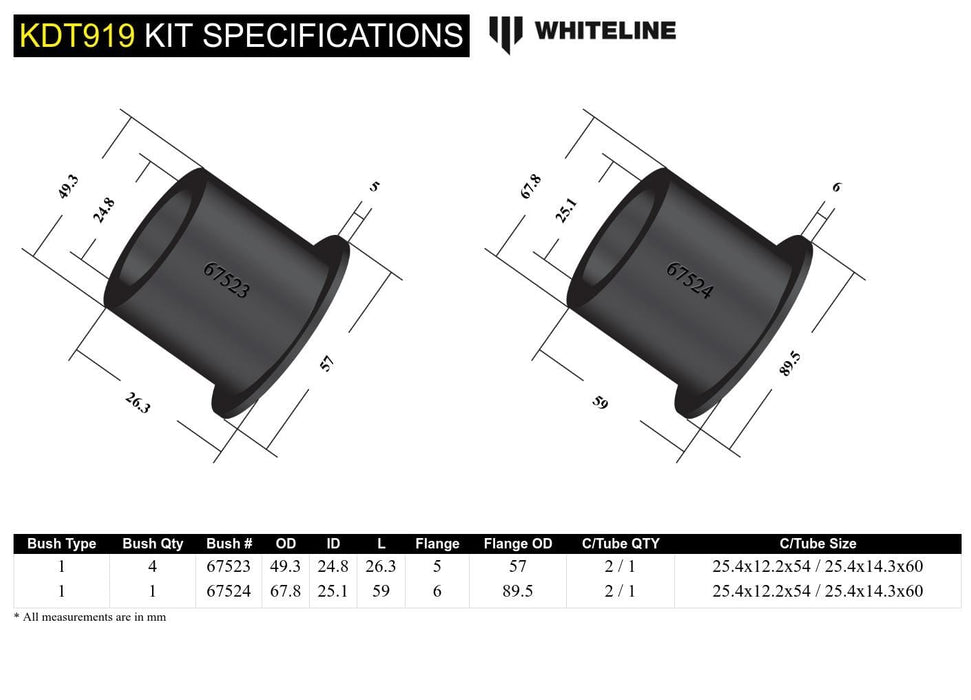 Whiteline 10 x 16 x 26 cm Rear Differential Mount - Bushing Kit to Suit BMW 1, 2, 3, 4 Series and X1 Autofit