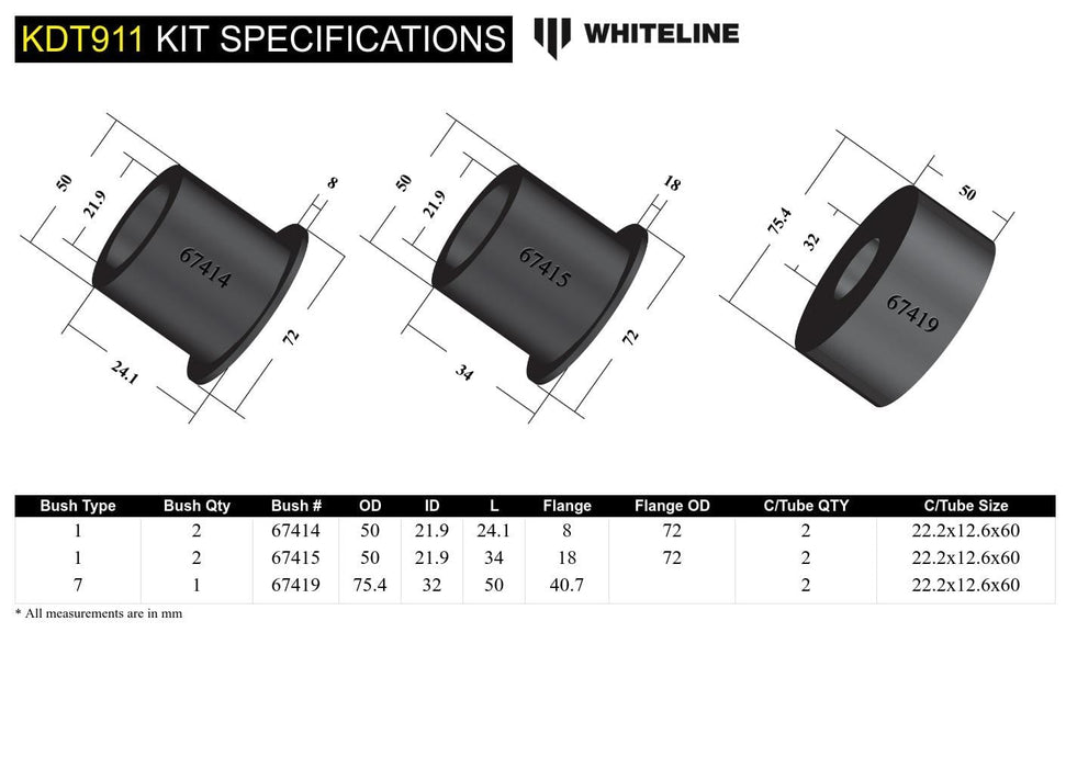 Whiteline 10 x 16 x 26 cm Rear Differential Mount - Bushing Kit to Suit Nissan 350Z, 370Z and Skyline Autofit