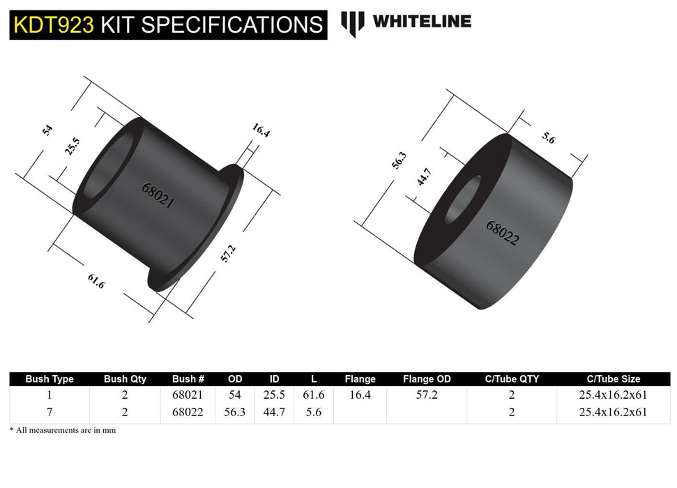 Whiteline 10 x 16 x 26 cm Rear Differential Mount - Front Bushing Kit to Suit Subaru BRZ and Toyota 86 Autofit