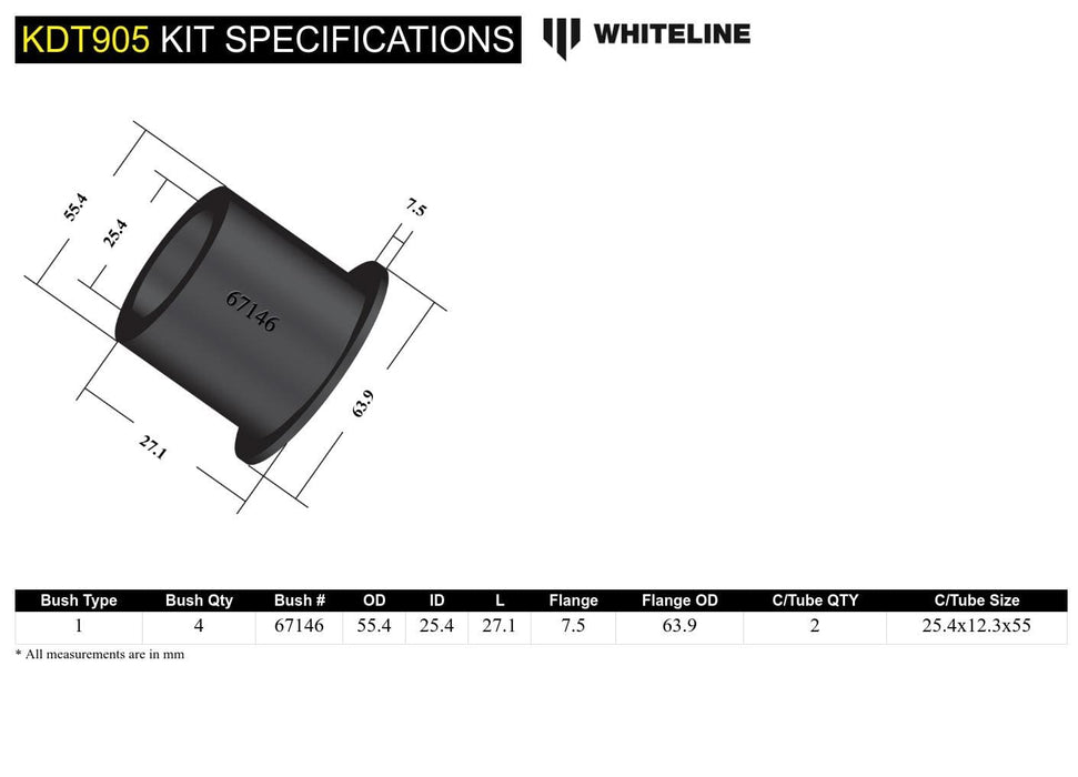 Whiteline 10 x 16 x 26 cm Rear Differential Mount - Front Busing Kit to Suit Subaru Forester, Impreza, Levorg, Liberty and XV Autofit