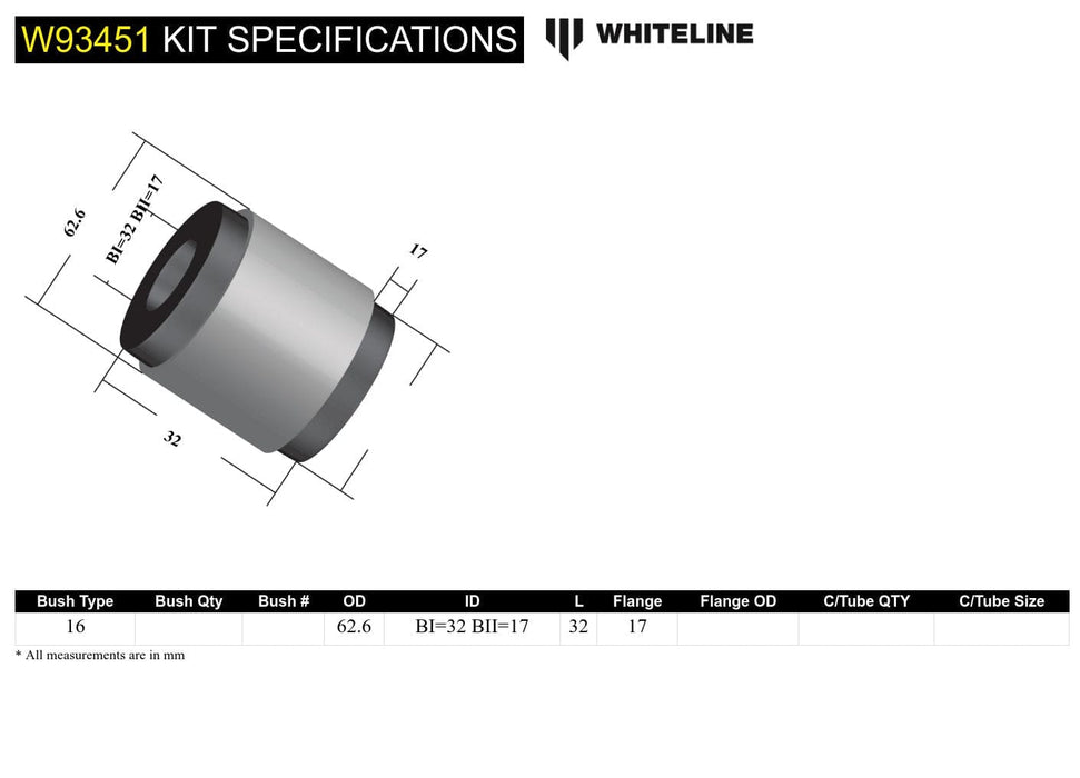 Whiteline 10 x 16 x 26 cm Rear Differential Mount - Rear Bushing Kit to Suit Nissan Pathfinder R51 Autofit