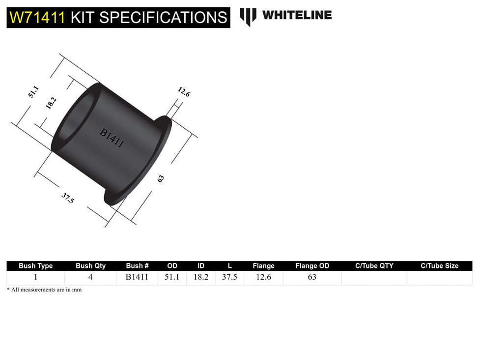 Whiteline 10 x 16 x 26 cm Rear Leaf Spring - Front Eye Bushing Kit to Suit Ford Falcon/Fairlane XK-XP Autofit
