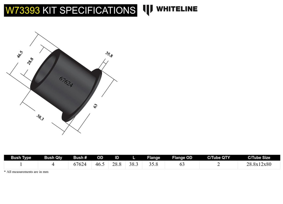 Whiteline 10 x 16 x 26 cm Rear Leaf Spring - Rear Eye Bushing Kit to Suit Volkswagen Amarok 2H 2wd/4Motion Autofit