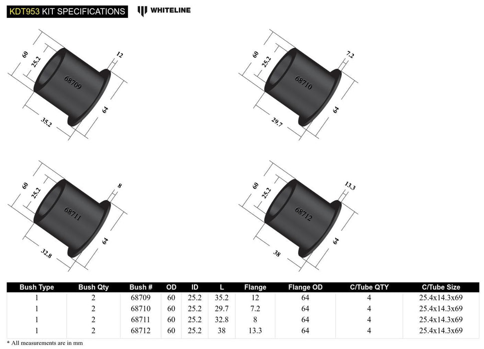 Whiteline 10 x 16 x 26 cm Rear Subframe - Bushing Kit to Suit Ford Mustang S550 FM, FN Autofit