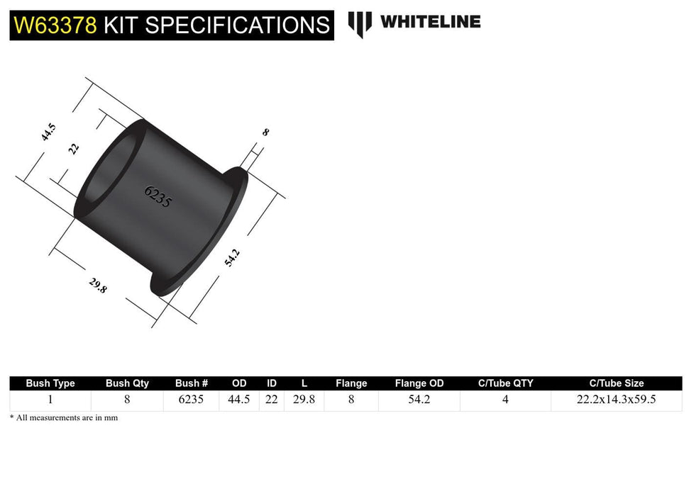 Whiteline 10 x 16 x 26 cm Rear Trailing Arm Lower - Bushing Kit to Suit Toyota Prado and 4Runner Autofit