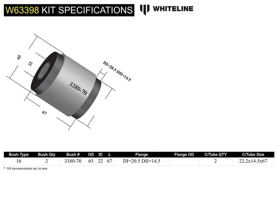 Whiteline 10 x 16 x 26 cm Rear Trailing Arm Lower - Front Bushing Kit t Suit Subaru Liberty and Outback Autofit